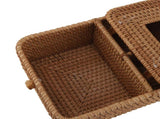 Rattan Tissue Box Square Handmade Decorative Napkin Holder with 2 Compartments Lid Remote Control V1294-YM0901-3117240032311