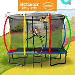 Kahuna Trampoline 8 ft x 11 ft Outdoor Rectangular Rainbow with Basketball Set TRA-FJP-RCT-0811-RB-BB