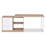 Artiss Computer Desk Swivelling L shape Home Office Storage Cabinet Oak FURNI-C-DESK-MET-140WD-AB