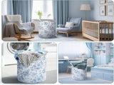 3 Pcs Blue Flower Foldable Laundry Basket Collapsible Clothes Hamper with Handle Canvas V1237-ZY00B0F9VZQ41C