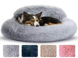 Cozy Plush Donut Pet Bed with Raised Rim, Washable Faux Fur Cat & Dog Couch, Winter Warm Supportive V1341-ZY-NZG53MTB-M-SILVER