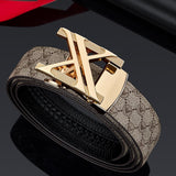 Men'S Genuine Leather Belt X-Shaped Buckle Men'S Accessories Trendy Belt - Golden buckle coffee V1347-918-19716-GOL-120CM