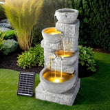 Gardeon Solar Fountain Water Feature Outdoor LED Lights Gray FOUNT-B-ROCK-4LVL-80-GY