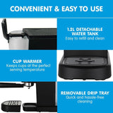 Pronti CM-850D Coffee Machine 20 Bar Espresso Maker with Milk Frother and 1.25L Tank CFM-GTS-850D