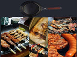 Heavy Duty Frying Pan Grill Pan with Wooden Foldable Handle Hollow Grill Basket Tray Non-Stick V1369-AZ3-W-14064