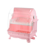 Cutlery Dish Drainer Rack with Lid Cover Multifunctional Kitchen Tableware Storage Box Pink V1294-YM0716-3118220101513