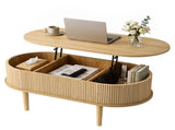 Artiss Lift Top Coffee Table Fluted Centre Table with Hidden Storage Oval 100cm FUR-Z-COF-05-LIFT-WD