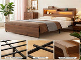 Artiss Double Bed Frame Metal with Charging Station LED Light Storage Shelf MBED-D-ROCK-D-WD-AB