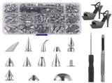 270 Sets Mixed Shape Rivets, 12 Styles Silver Color Spikes and Studs, Zinc Alloy Cone Spikes, Punk V1369-AZ3-W-08532