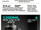 Giant Straw Tumbler Large Capacity Insulated Tumbler Ceramic Lined Cup - Gradient silver - Size V1102-122-62231-GRA-316-1200ML