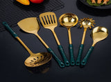 Black Gold Stainless Steel Kitchen Utensil Set - 7-Piece Golden Cooking Tools with Stand V888-ELOSUNG15849