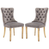 AADEN 2x Velvet Dining Chairs with Golden Metal Legs-Grey V226-SW1501GY