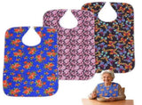 3 Pack Adult Bibs with Adjustable Buttons, Waterproof & Reusable, Polyester Fabric, Crumb Collector, V1369-AZ3-W-12060