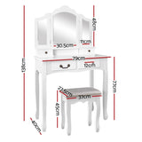 Artiss Dressing Table Stool Set Foldable Mirror White DRESS-C-3MIR-4D-WH