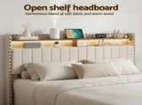 Artiss King Upholstered Bed Frame with Shelf Storage Drawers Charging Station Mood Lighting Linen BFRAME-G-NOUVEA-K-BG-ABC