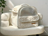 White cat backpack carrier, pet travel carrier, breathable cat backpack, stylish cat carrier, cat V1106-135-GRA-45887