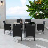 Outdoor Minimalist Black Wicker 6-Seater Dining Set V264-OTF-527S-BLK