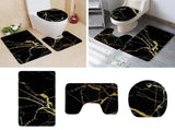 Black and Gold Bathroom Rugs Set 3-Piece Toilet Lid Cover & Contour Rug Soft Washable Water V1369-AZ3-W-15001