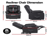 Artiss Manual Massage Recliner Chair for Living Room, Leather Sofa Lounge Reclining Chair with 2 USB RECLINER-A13-UB-PU-BK-AB