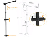 WELS Matt Black 9" Round Rain Shower Head Handheld Adjustable Rail Arm Elbow 2in1 Set V1233-HR003M4CBSC842BSR0901B