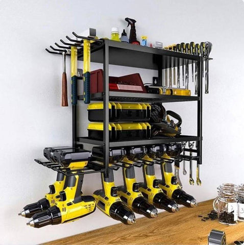 CARLA HOME 4-Tier Power Tool Rack Organizer Wall Mount with Drill Holder & Wrench Hooks for Cordless LSB-36224