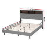 Artiss Bed Frame Double Size LED Mattress Base Platform with Storage Shelf Hidden Storage Box Grey BFRAME-F-MIDNIGHT-D-BK-ABC