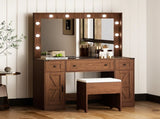Levede Dressing Table LED Makeup Mirror Stool Set Vanity Desk Cabinet 3 Drawers VM1033-BR-AU