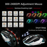 104 Keys Wireless Gaming Keyboard Mouse SetMouse Pad, RGB LED Backlit PC/Laptop Black-Rainbow V201-W10877049