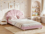 Artiss Single Bed Frame Scallop Upholstered Headboard Pink Velvet Platform Base Support up to 180kg BFRAME-G-ROSY-S-PK-AB