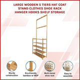 Large Wooden 5 Tiers Hat Coat Stand Clothes Shoe Rack Hanger Hooks Shelf Storage V63-840271