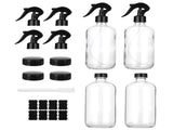 Clear Glass Spray Bottles Set, 17oz Refillable Spray Containers with Trigger Spray Caps, Screw Caps, V1192-AZ-W-18300