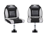 Seamanship 2X Folding Boat Seats with 2X Adjustable Pedestals 3446cm Marine Seat Swivel High Back BS-86522-BK-3446X2