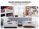 KINGSTON SLUMBER Single Bunk Bed Frame, Solid Pine 2-in-1 Modular Design, White V219-BEDSBBKS01WA