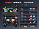 AC Manifold Gauge Set for R134a R404A R1234yf R22 Refrigerant, 4 Way AC Gauge with 1.5m Hoses, V952-JXLMB4TLDSTXOAEMC001V0
