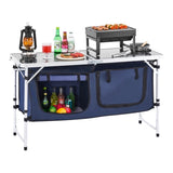 Camping Kitchen Table, Folding Outdoor Cooking Table, 3 Adjustable Height, Aluminum Lightweight Portable Cook Station with Storage Organizer, Carry Handle, for BBQ Party Picnic RV Travel, V952-DCCWJKLSLSBY357B3V0