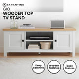 Sarantino Gio TV Stand Cabinet Cupboard in White and Natural Wood Finish TVS-064-02-WHN