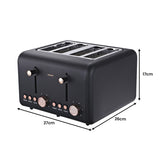 Pronti 4 Slice Toaster Rose Trim Collection - Black TSR-4SL-GST-BK