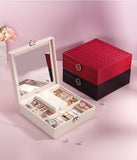 Black Large PU Leather Jewelry Box with Mirror Lock - Velvet Lined Organizer for Rings, Necklaces V888-ELOSUNG47335
