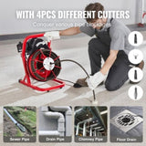 Drain Cleaner Machine Drain Auger 50FT x 1/2 Inch Manual Feed & 4 Cutters V952-SDJJKLSGDSTJZQNLAV3
