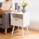 White Nightstand Modern Solid Wooden Open Shelf Bedside Table with One Storage Drawer and Solid Legs V985-WHITENIGHTSTAND