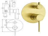 Brushed Gold Round Shower Mixer 2 Way Diverter For Bath Twin Shower Watermark V1233-KRD202G
