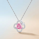 Elegant Four-Leaf Clover Pendant Necklace with Genuine Moissanite, Featuring a Heart-Shaped Pink V1341-ZY-Q5SPNMGP-MOISSANITE-PREMIUMS925