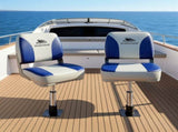 Seamanship 2X Folding Boat Seats with 2X Adjustable Pedestals 3446cm Marine Swivel Low Back 13cm BS-86202-WB-40-3446X2