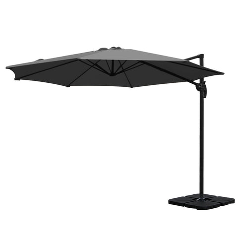 Instahut 3m Outdoor Umbrella w/Base Cantilever Beach Roma 360 Degree Tilt Charcoal UMB-ROMA-BASE-50N-CO