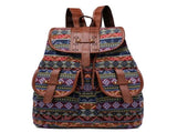 Diamond Pattern Bohemian Style Canvas Backpack - Vintage Tribal Pattern Travel Bag with Leather V888-ELOSUNG12569