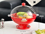 Red Whimsical Covered Fruit Bowl with Flip Lid & Drainer - Cute Design Snack & Candy Dish for Living V888-ELOSUNG32431
