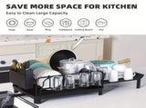extendable dish drying rack, rust proof dish rack, auto drain dish rack, utensil and cup holder, V1102-122-68423-BLK-BLACK