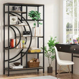 NNETMLT 8-Tier 71-Inch Industrial Geometric Bookcase with Metal Frame V728-QH169584