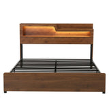 Artiss King Bed Frame Metal with Charging Station LED Light Storage Shelf MBED-D-ROCK-K-WD-AB