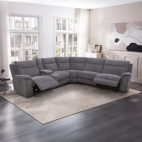 Large Sectional Corner Modular Lounge Suite in Fabric with Electric Recliner V43-SOF-HRLEY-GP